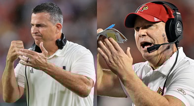Miami HC Mario Cristobal, Louisville HC Jeff Brohm