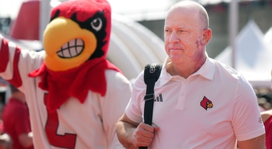 Louisville coach Jeff Brohm on the Card March before the game of Louisville against Virginia at L&N Stadium Saturday. Ocr. 4, 2025