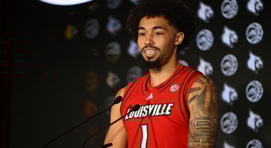 Oct 8, 2025; Charlotte, NC, USA; Louisville player J'Vonne Hadley answers questions from the media at The Hilton Charlotte Uptown. Mandatory Credit: William Howard-Imagn Images)