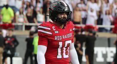 Sep 13, 2025; Lubbock, Texas, USA; Texas Tech Red Raiders defensive back Jacob Rodriguez (10) looks to the sidelines in the first half during the game against the Oregon State Beavers at Jones AT&T Stadium. Mandatory Credit: Michael C. Johnson-Imagn Images