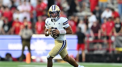 Washington quarterback Demond Williams Jr. took over as the the full-time starter in 2025. (Photo by Jamie Sabau-Imagn Images)