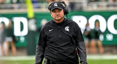 Michigan State's head coach Jonathan Smith walks the sideline during the fourth quarter in the game against UCLA on Saturday, Oct. 11, 2025, at Spartan Stadium in East Lansing. - Nick King, USA TODAY Sports