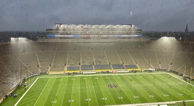 A rainy Notre Dame stadium ahead of the Fighting Irish hosting the USC Trojans