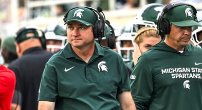 Michigan State's head coach Jonathan Smith look son against Youngstown State during the fourth quarter on Saturday, Sept. 13, 2025, at Spartan Stadium in East Lansing. - Nick King, USA TODAY Sports