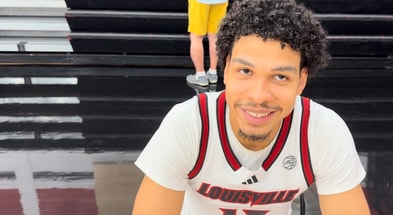 Louisville basketball center Sananda Fru at U of L basketball Media Day (10/15/25). (Photo: William McDermott)