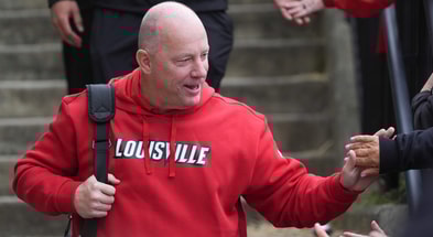 Louisville coach Jeff Brohm at the Card March at the Louisville versus Boston College game Saturday afternoon at L&N Stadium. Oct. 25, 2025