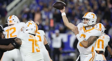Tennessee QB Joey Aguilar throws a pass vs. Kentucky, via Dr. Michael Huang, KSR