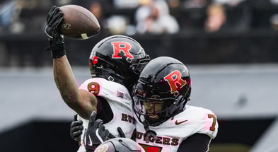 Rutgers Football defensive backs Jett Elad and Cam Miller