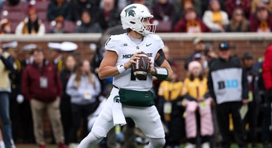 Michigan State Spartans quarterback Alessio Milivojevic (11) looks to pass against the Minnesota Golden Gophers during the first half at Huntington Bank Stadium. - Matt Krohn, USA TODAY Sports