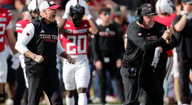 Texas Tech special teams coordinator Kenny Perry and head coach Joey McGuire (Photo by Stephen Garcia-Imagn Images)