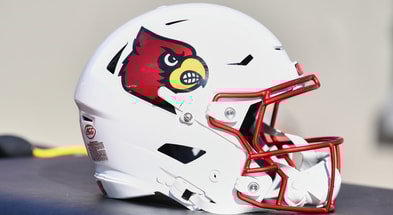 Nov 1, 2025; Blacksburg, Virginia, USA; A Louisville Cardinals football helmet is seen before the game against the Virginia Tech Hokies at Lane Stadium. Mandatory Credit: Brian Bishop-Imagn Images