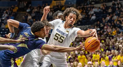 West Virginia center Harlan Obioha against Mount St. Mary's
