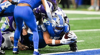 Sam LaPorta found the end zone for the Lions on Sunday. (Photo by Lon Horwedel-Imagn Images)