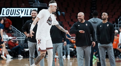 Louisville Cardinals forward Kasean Pryor (7) warms up with the team before an exhibition game at the KFC Yum! Center in Louisville, Kentucky Tuesday October 28, 2025.