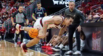 Louisville forward Vangelis Zougris (53) dove to save the ball as the Cardinals host the Jackson State Tigers at the KFC Yum! Center on Tuesday, Nov. 6, 2025.