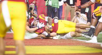 USC quarterback Jayden Maiava dives for a touchdown against Northwestern