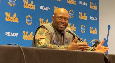 UCLA head coach Tim Skipper answers questions from reporters following a loss to Nebraska on Nov. 8, 2025.