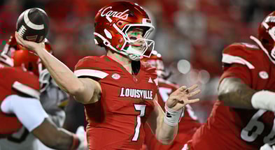 Nov 8, 2025; Louisville, Kentucky, USA; Louisville Cardinals quarterback Miller Moss (7) looks to pass against the California Golden Bears during the first half at L&N Federal Credit Union Stadium. Mandatory Credit: Jamie Rhodes-Imagn Images