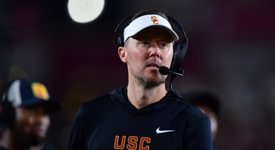 USC Trojans head coach Lincoln Riley watches game action against the Northwestern Wildcats during the second half at the Los Angeles Memorial Coliseum