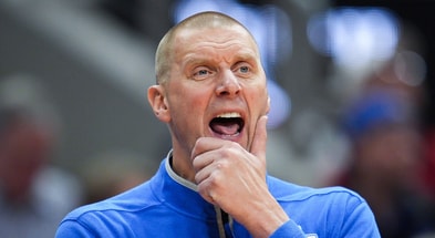 Kentucky Wildcats head coach Mark Pope watches as the Cards go up on Kentucky in the first half during the UofL-UK annual rivalry game at the KFC Yum! Center in Louisville, Kentucky Nov. 11, 2025. © Matt Stone/Courier Journal / USA TODAY NETWORK via Imagn Images