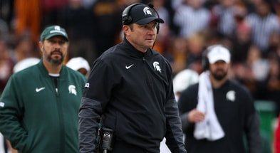 Michigan State Spartans head coach Jonathan Smith looks on during the first half against the Minnesota Golden Gophers at Huntington Bank Stadium. - Matt Krohn, USA TODAY Sports