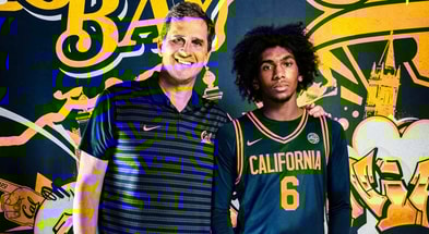 2026 guard Dionycius Bakare and Cal head coach Mark Madsen