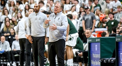 Michigan State's coach Tom Izzo calls out to players during the first half in the game against Bowling Green on Thursday, Oct. 23, 2025, at the Breslin Center in East Lansing. - Nick King, USA TODAY Sports