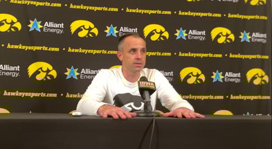 Ben McCollum discusses the Hawkeyes win over Xavier. (Photo by Kyle Huesmann)