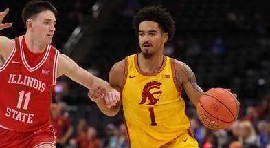 USC Trojans guard Rodney Rice (1) dribbles the ball against Illinois State Redbirds guard Johnny Kinziger (11) during the first half of the Hall of Fame Series game at Intuit Dome