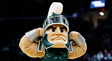 Sparty, the Michigan State mascot, via Rick Osentoski-Imagn Images
