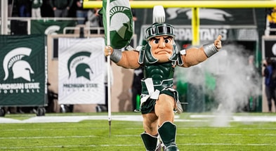 Michigan State mascot Sparty runs out of the tunnel before kickoff against Michigan at Spartan Stadium in East Lansing on Saturday, October 25, 2025. - Junfu Han, USA TODAY Sports