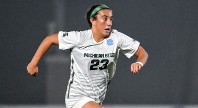 Michigan State's Bella Najera moves the ball against Wake Forest during the first half on Thursday, Nov. 20, 2025, in the second round of the NCAA women's soccer tournament at DeMartin Stadium. - Nick King, USA TODAY Sports