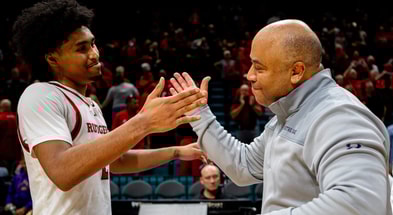 Rutgers Basketball guard Dylan Harper and Notre Dame HC Micah Shrewsberry