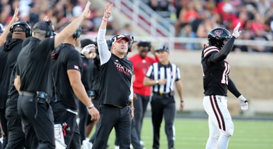 Texas Tech head coach Joey McGuire (Photo by Michael Johnson-Imagn Images)