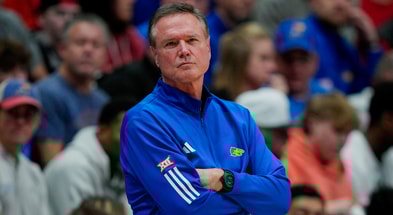 Nov 15, 2025; Lawrence, Kansas, USA; Kansas Jayhawks head coach Bill Self reacts during the first half against the Princeton Tigers at Allen Fieldhouse. Mandatory Credit: Jay Biggerstaff-Imagn Images