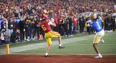 USC wide receiver Makai Lemon catches a touchdown pass against the UCLA Bruins