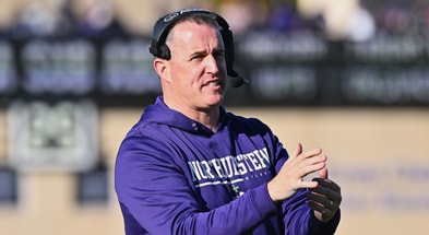Northwestern Wildcats head coach Pat Fitzgerald watches his team play against the Wisconsin Badgers at Ryan Field. - Jamie Sabau, USA TODAY Sports