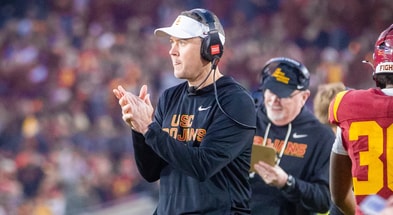 USC Trojans head coach Lincoln Riley reacts during a game against the UCLA Bruins