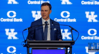 Will Stein is introduced as the new head football coach of the University of Kentucky on December 3, 2025 at Nutter Field House in Lexington, Ky. Photo by Crawford Ifland, Kentucky Sports Radio/On3