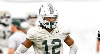Michigan State defensive back Justin Denson Jr. looks on during camp on Monday, Aug. 5, 2024, at the indoor practice facility in East Lansing. - Nick King, USA TODAY Sports
