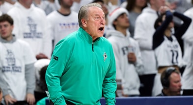 Michigan State Spartans head coach Tom Izzo reacts from the bench during the first half against the Penn State Nittany Lions at Bryce Jordan Center. - Matthew O'Haren, USA TODAY Sports
