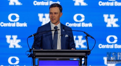 Will Stein is introduced as the new head football coach of the University of Kentucky on December 3, 2025 at Nutter Field House in Lexington, Ky. Photo by Crawford Ifland, Kentucky Sports Radio/On3