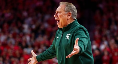 Michigan State Spartans head coach Tom Izzo reacts to a foul against the Nebraska Cornhuskers during the first half at Pinnacle Bank Arena. - Dylan Widger, USA TODAY Sports