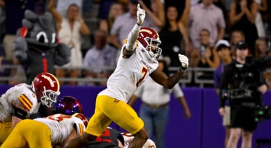 Michigan State and former Iowa State Cyclones defensive back Tre Bell (7) celebrates after the Cyclones defense recovers a fumble by the TCU Horned Frogs offense during the second half at Amon G. Carter Stadium. - Jerome Miron, USA TODAY Sports