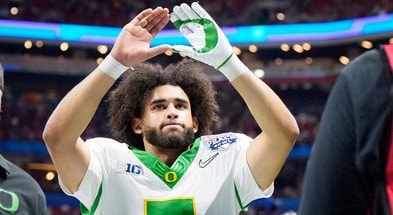 Oregon QB Dante Moore after the Peach Bowl