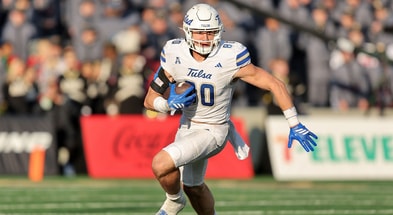 Nov 22, 2025; West Point, New York, USA; Tulsa Golden Hurricane tight end Brody Foley (80) runs after a catch against the Army Black Knights during the second half at Michie Stadium. Mandatory Credit: Danny Wild-Imagn Images