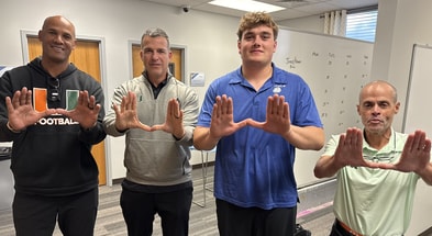 Miami coaches Mario Cristobal, Jason Taylor, Alex Mirabal visit Reed Ramsier