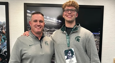 Michigan State target Jack Carlson with Spartan head coach Pat Fitzgerald (photo courtesy of Jack Carlson via Twitter).
