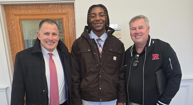 2027 WR Jamar Taylor with Rutgers coaches Greg Schiano, Dave Brock