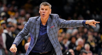 Jan 24, 2026; Columbia, Missouri, USA; Oklahoma Sooners head coach Porter Moser reacts during overtime against the Missouri Tigers at Mizzou Arena. Mandatory Credit: Jay Biggerstaff-Imagn Images